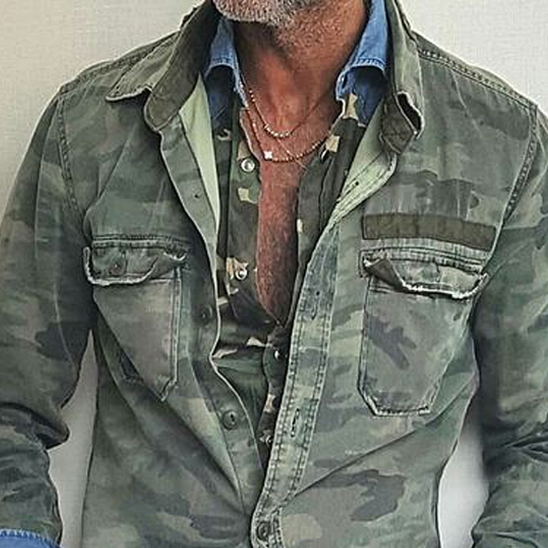 Vintage Camouflage Lapel Single Breasted Shirt