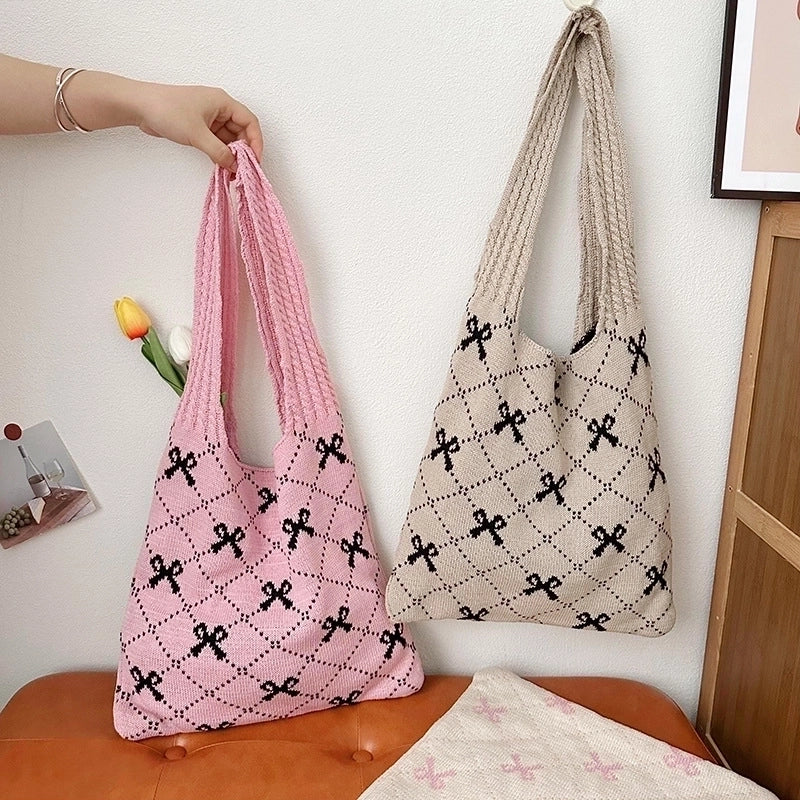 Women's Medium Polyester Bow Knot Basic Vintage Style Square Open Shoulder Bag