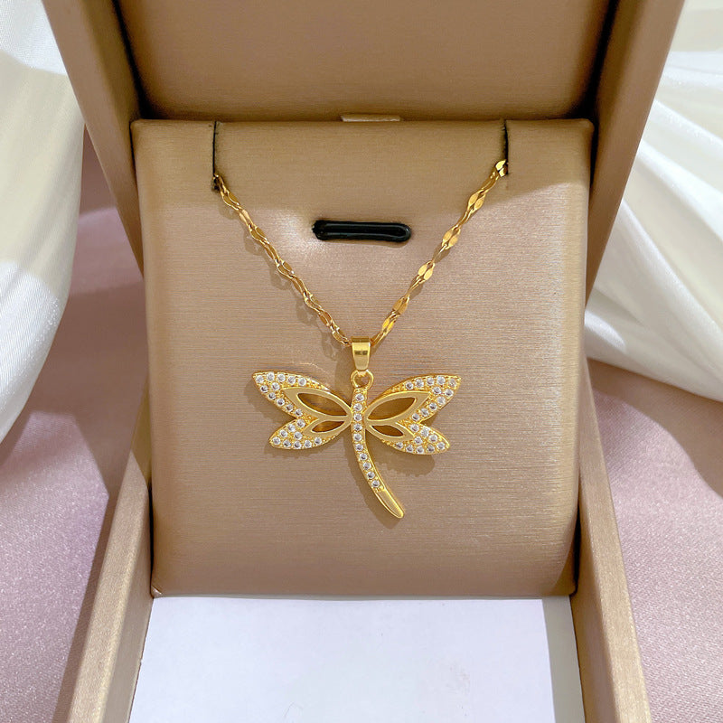 Cartoon Geometric Titanium Steel Diamond Inlay Necklaces