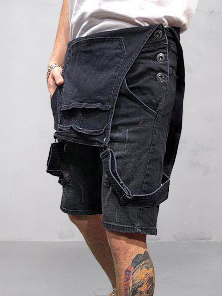 Torn Denim Overalls Shorts