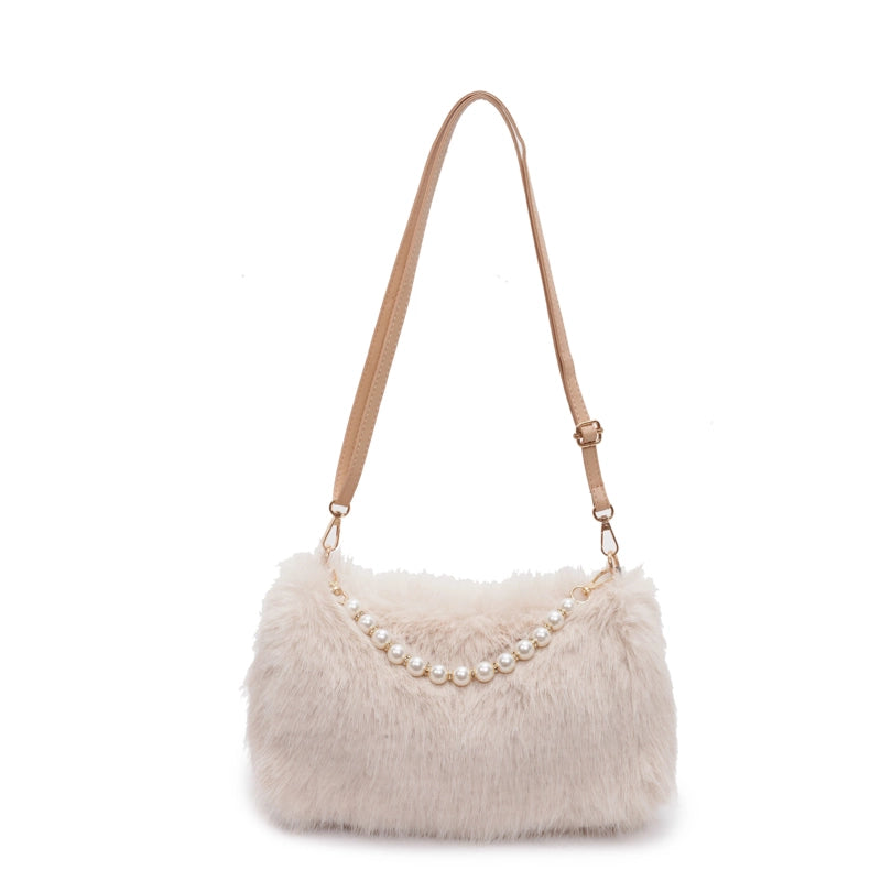 Women's Plush Solid Color Streetwear Square Zipper Shoulder Bag