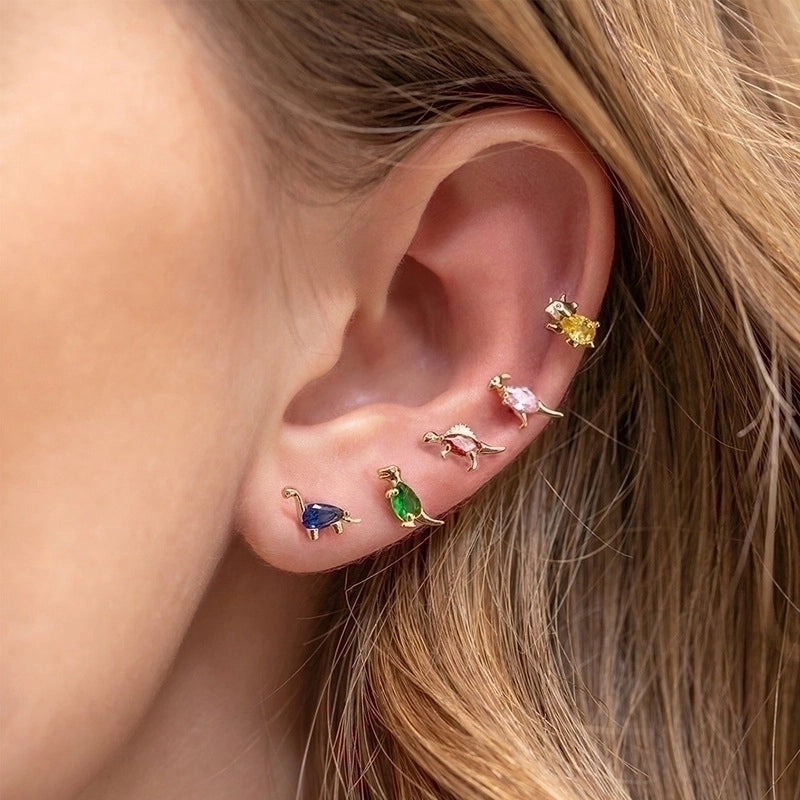 1 Piece Minimalist Dinosaur Inlay Copper Gem Ear Studs