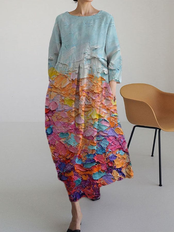 Women's Round Neck Casual Printed Dress