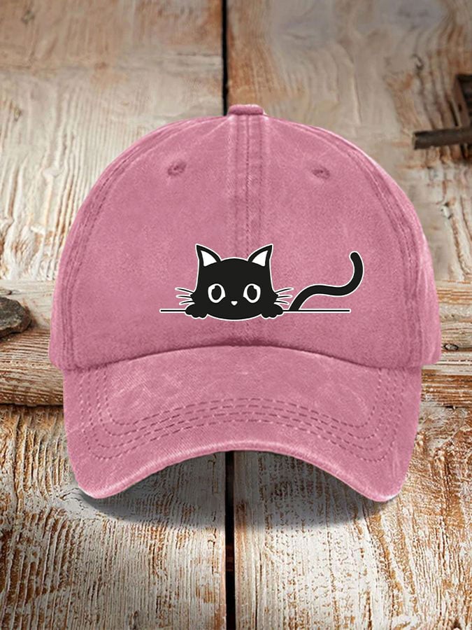 black cat print hat