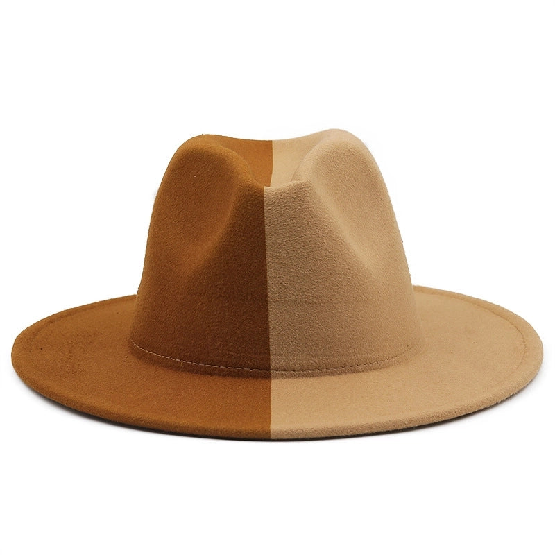 Yin And Yang Color Matching Woolen Felt Hat Autumn And Winter Party Fashion Flat-brimmed Jazz Hat