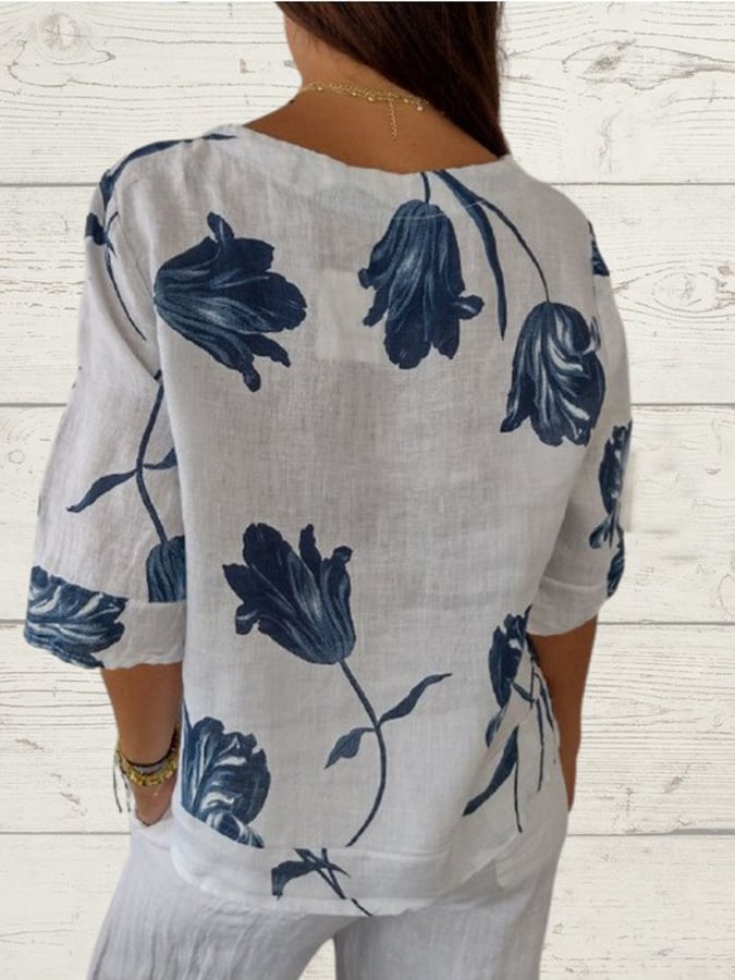 Women's Casual Printed V-neck Tunic Top