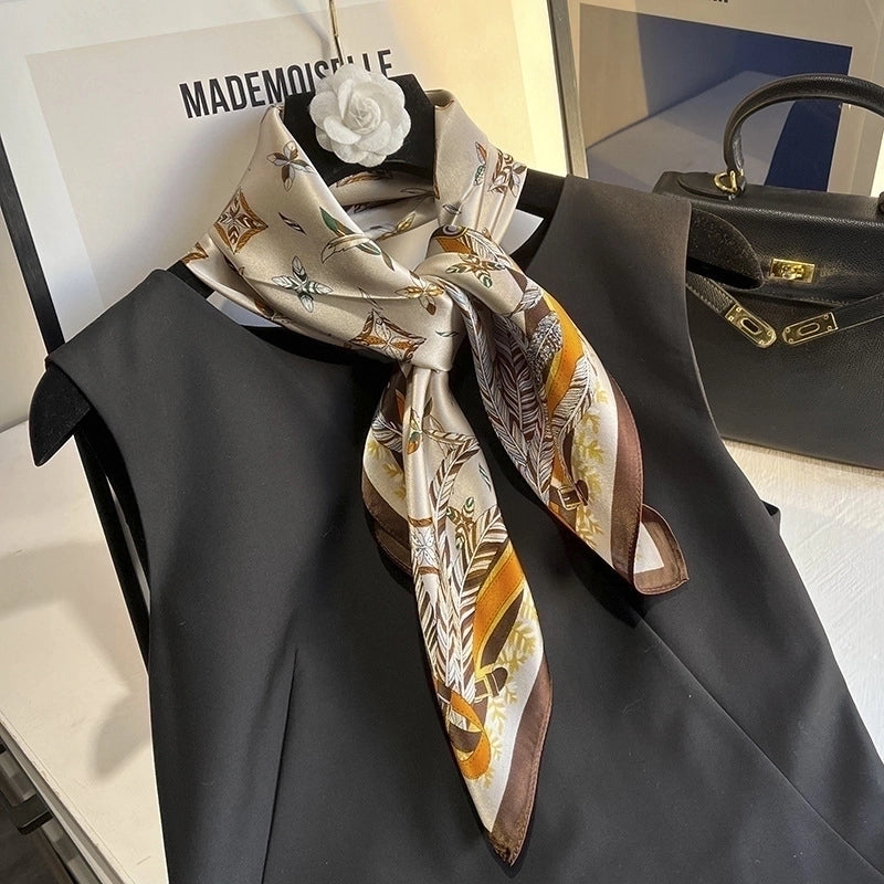 Women's Elegant Minimalist Flower Satin Printing Silk Scarf