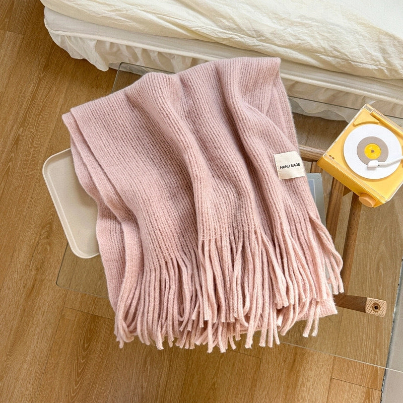 Women's Casual Minimalist Solid Color Acrylic Tassel Scarf