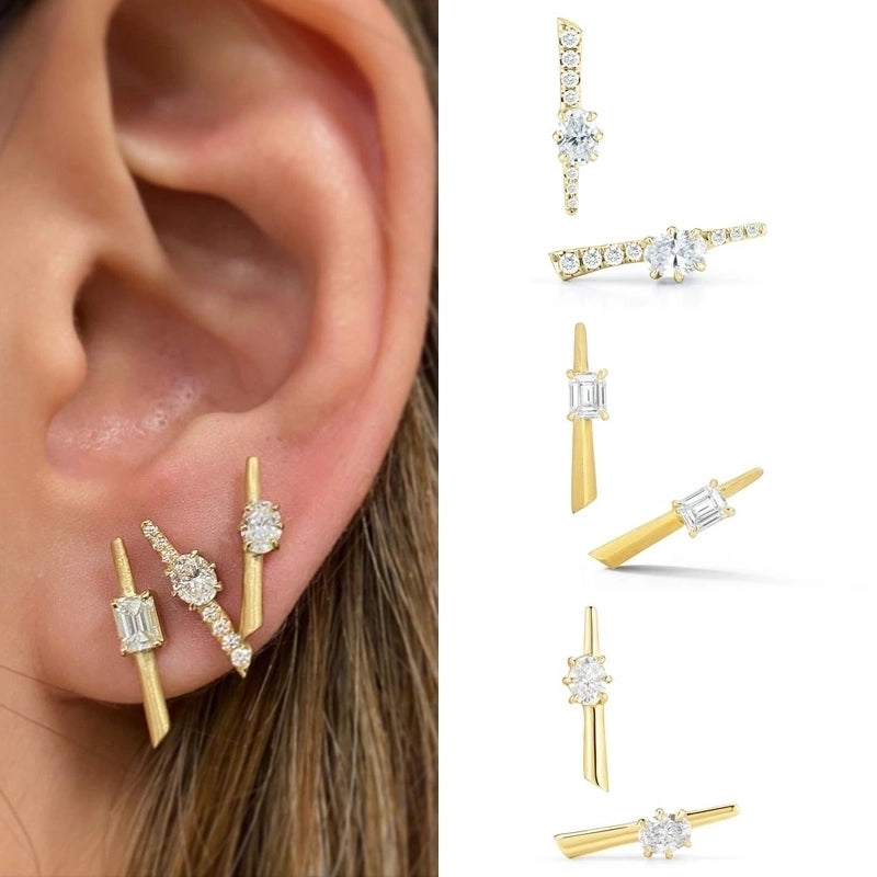 Minimalist Geometric Plating Inlay Copper Zircon Ear Studs