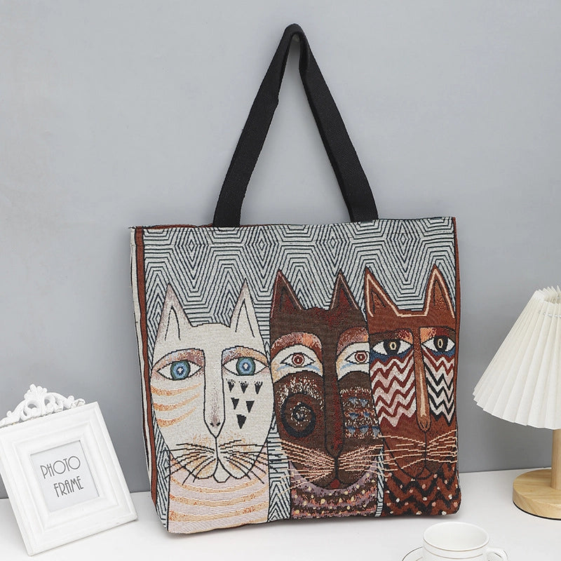 Women's Medium Canvas Animal Vacation Square Zipper Canvas Bag