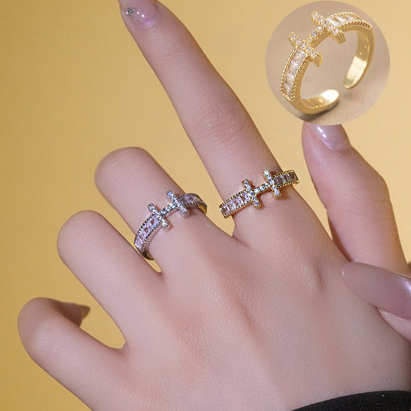 Full Diamond H Wedding Ring With Adjustable Opening Simple Hand Jewelry Japanese Style Ring Couple Ring