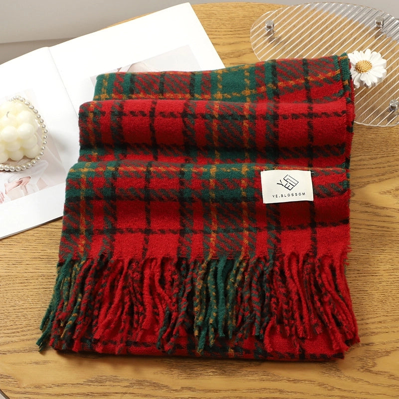 Women's Basic Plaid Polyester Scarf