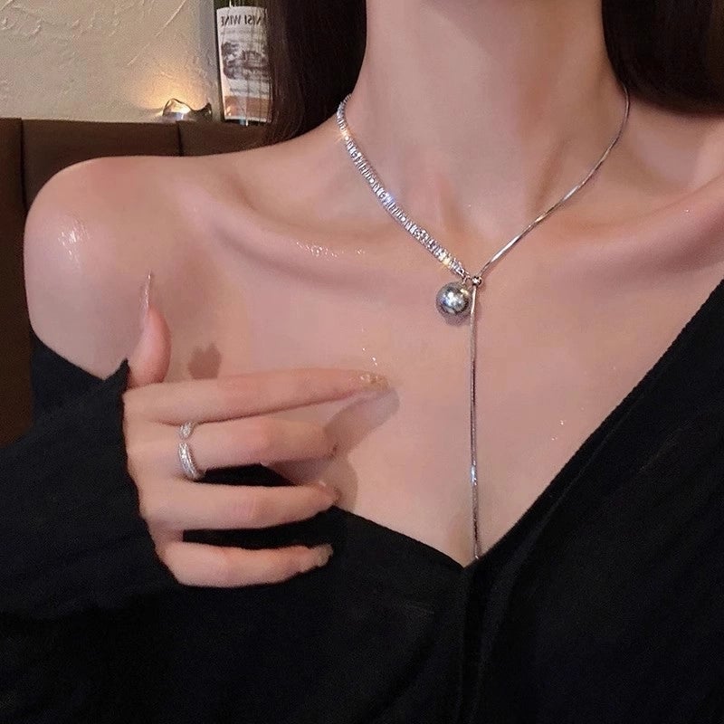 Fashion Heart Shape Titanium Steel Beaded Zircon Layered Necklaces 1 Piece