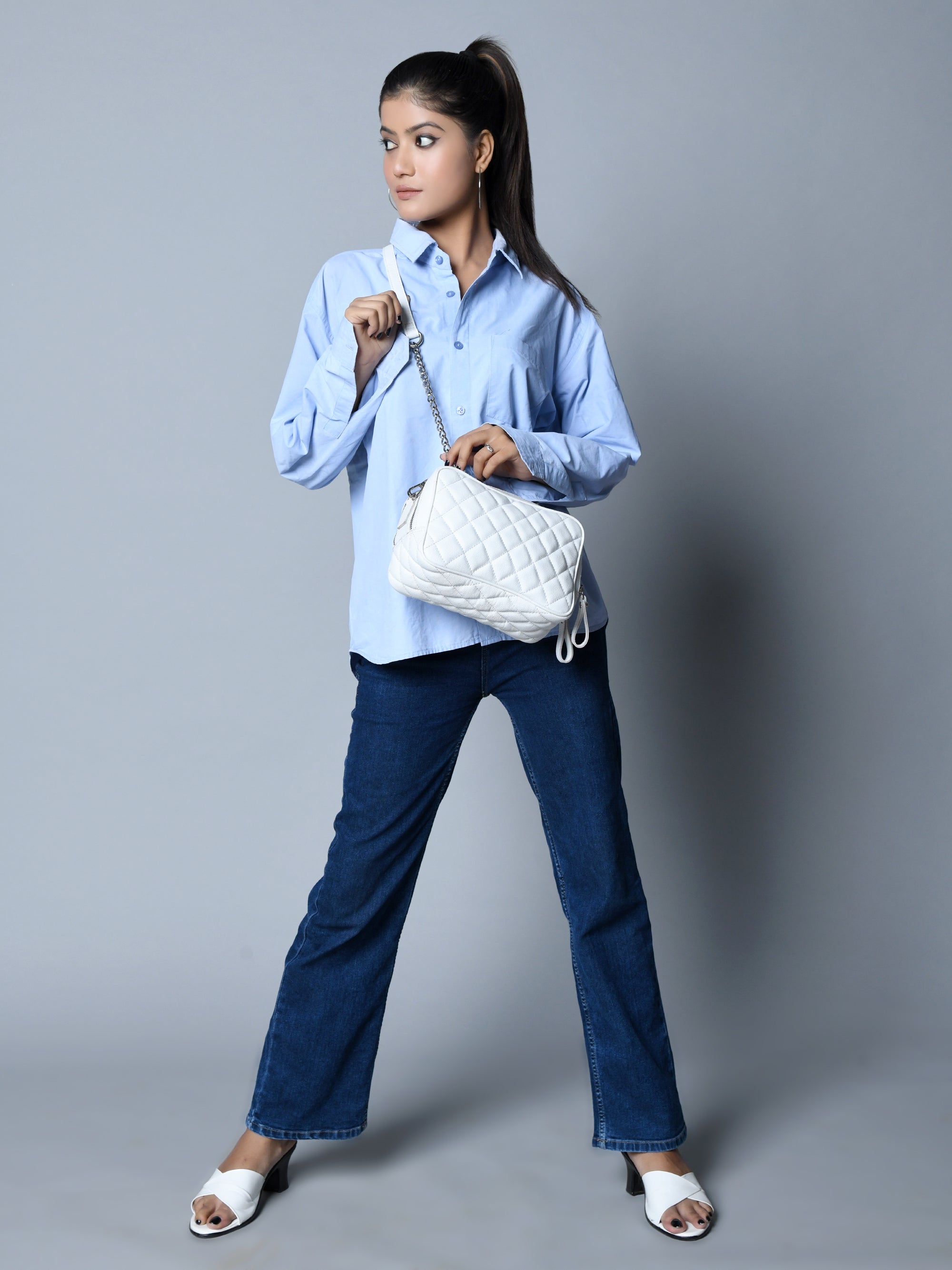 Stylish Mini Quilted Crossbody Bag. White