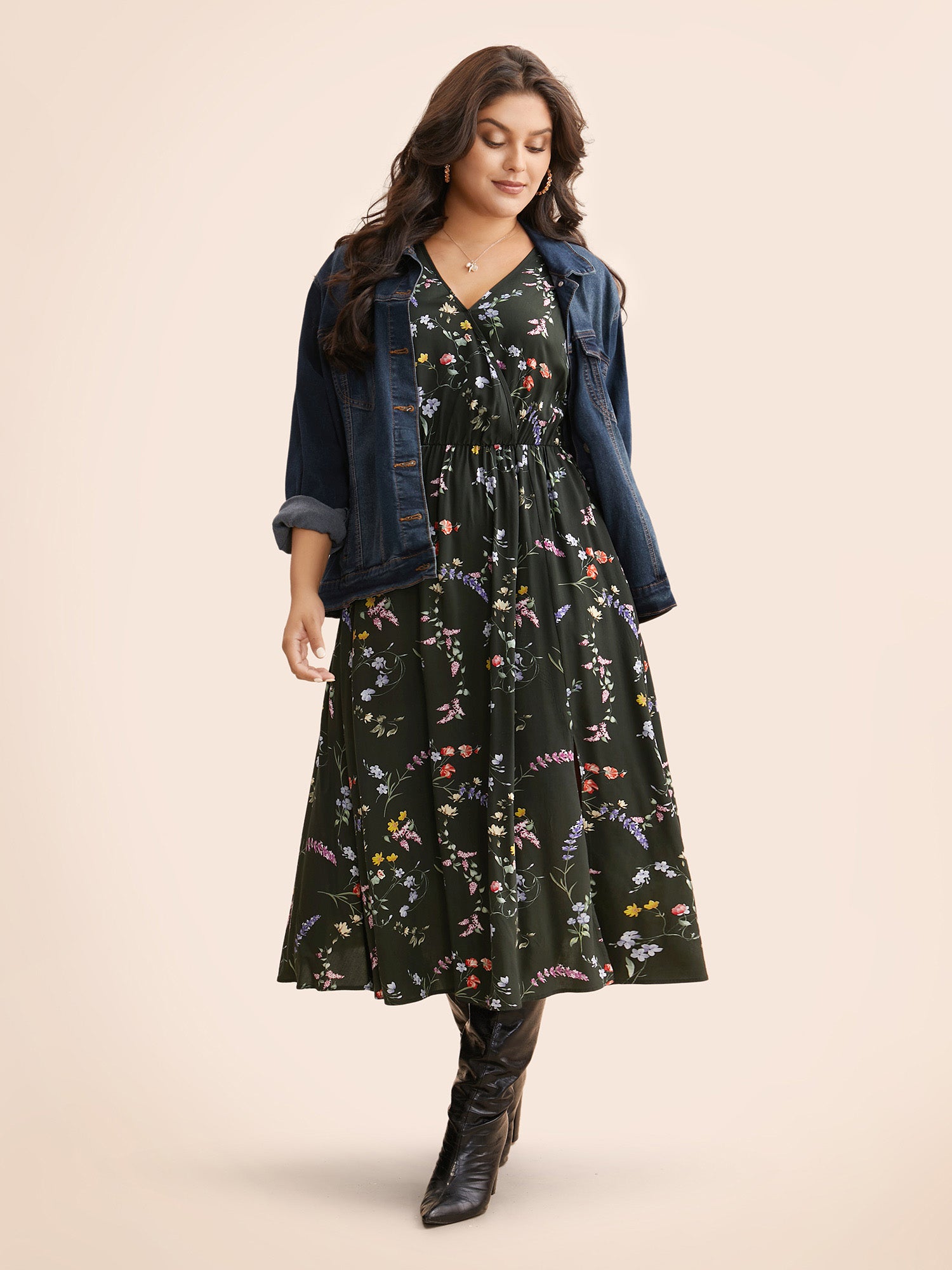 Floral Wrap Ruffle Sleeve Dress