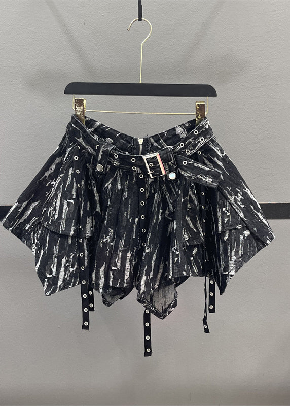 Black High Waist Zippered Tassel Skirts Asymmetrical