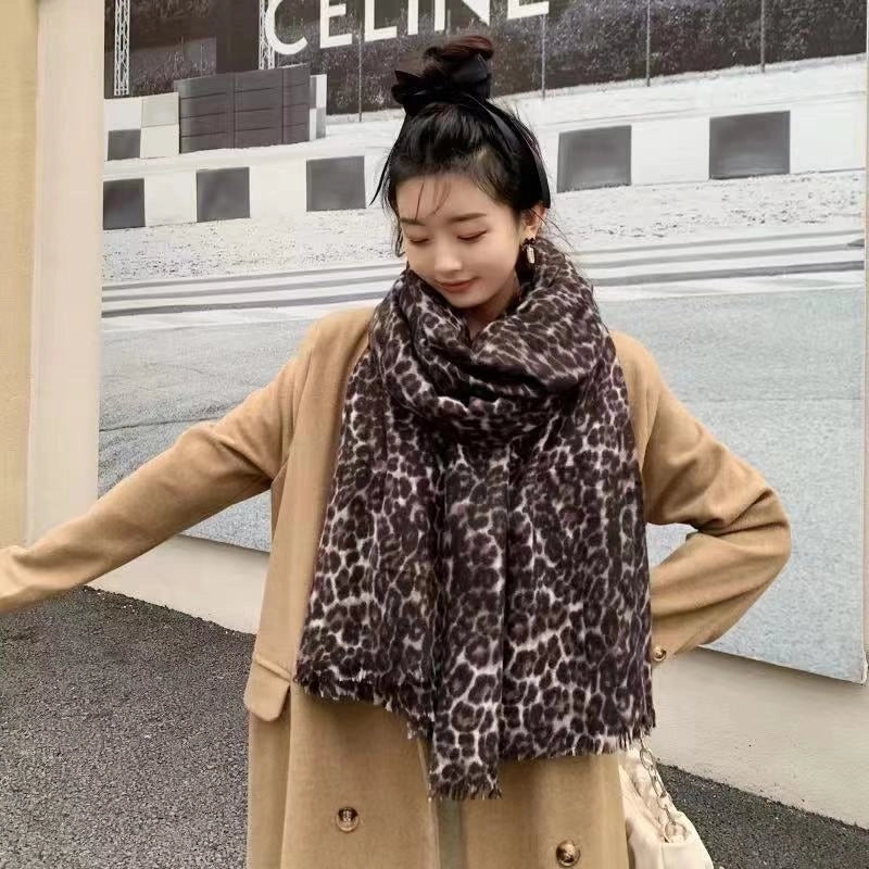 Scarf Women's Winter  Leopard Zebra Scarf Printed Double-sided Cotton And Polyester Thickened Warm Large Shawl