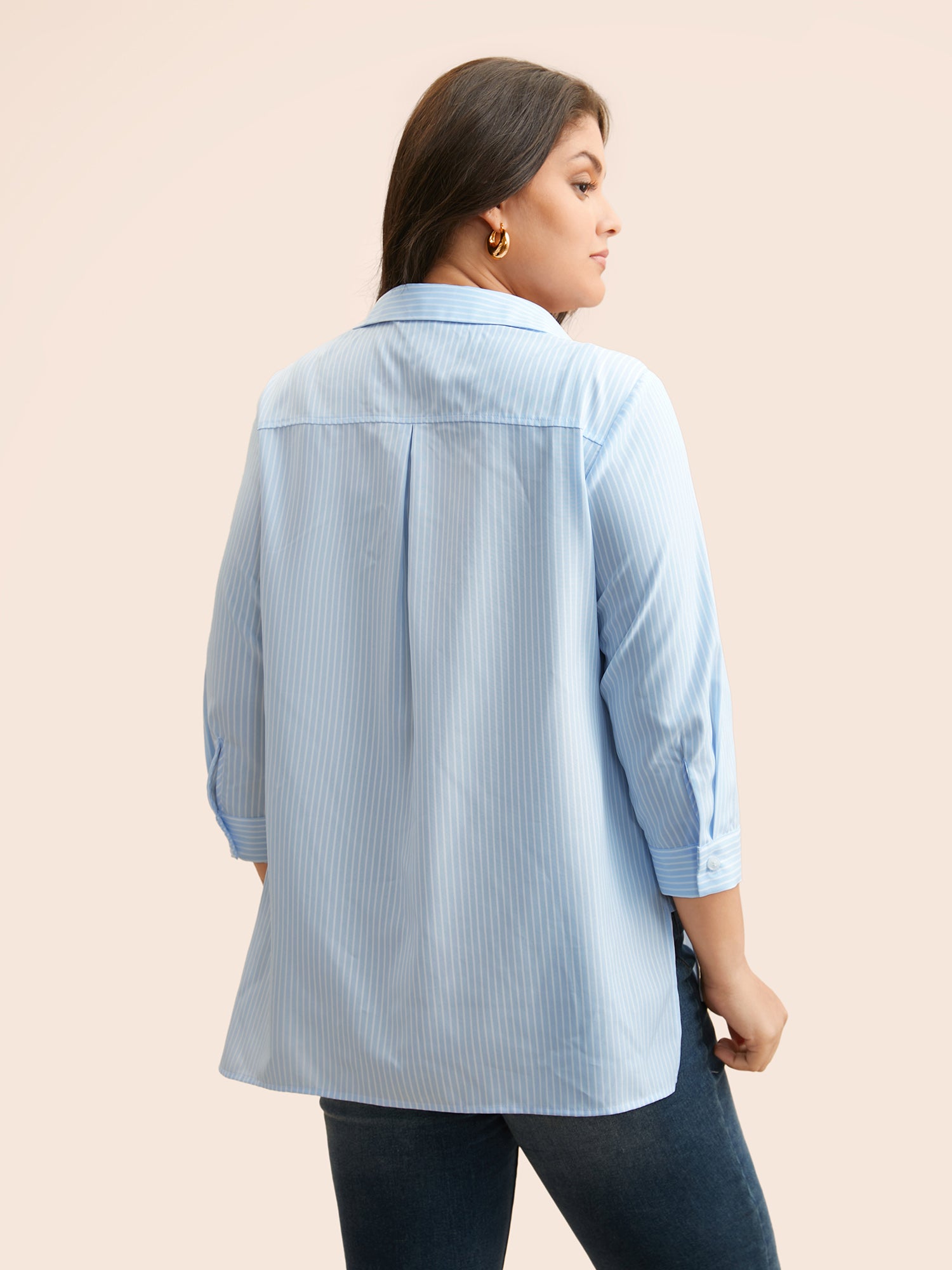 Floral Embroidered Striped Patched Pocket Blouse