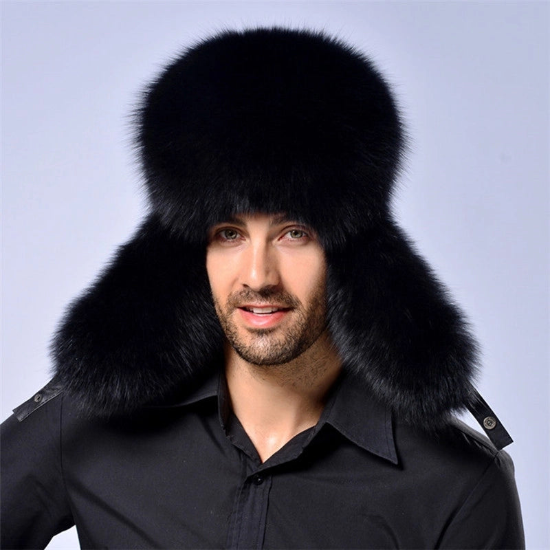 Fox Fur Hat Men's Winter Raccoon Fur Lei Feng Hat Imitation Fur Men's Hat Outdoor Ear Protection Thickened Warm Snow Hat