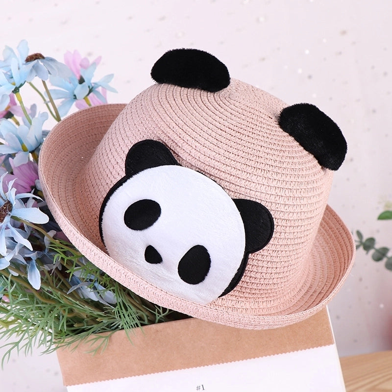 Women's Cute Minimalist Panda Crimping Straw Hat