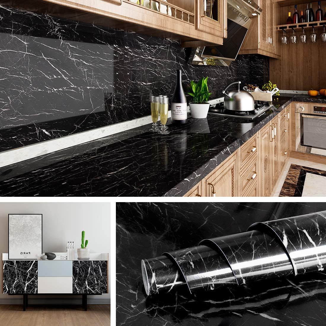 3D Black Marble Self Adhesive Sheet