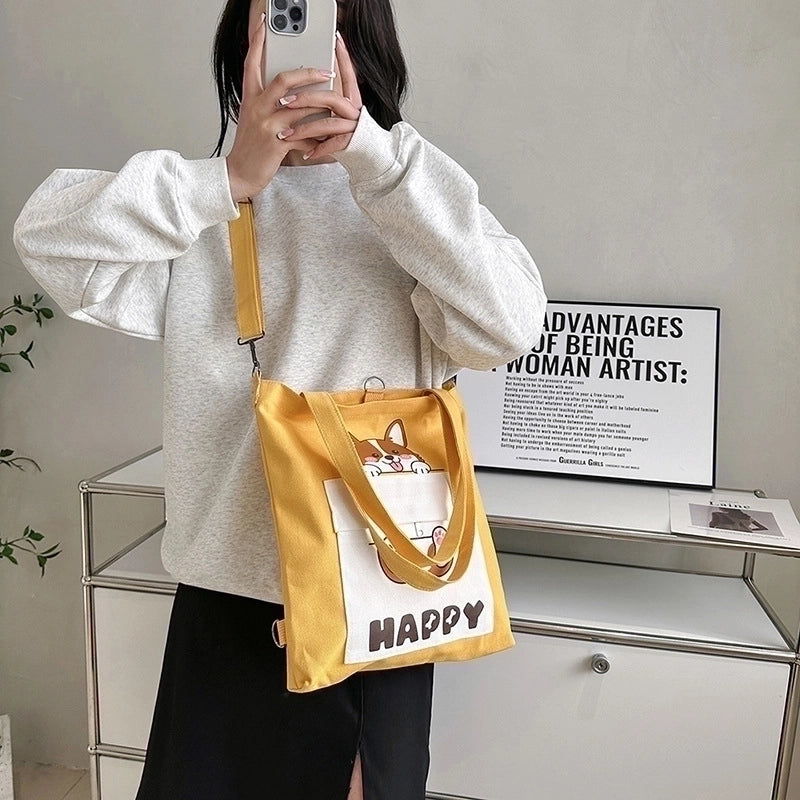 Women's Medium Canvas Animal Letter Basic Square Zipper Canvas Bag