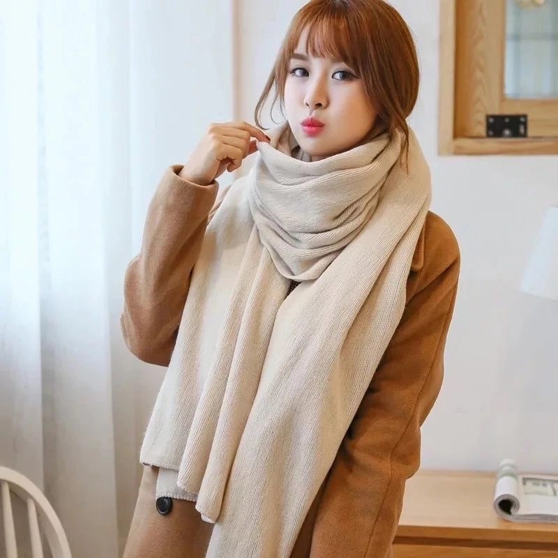 Winter Knitted Wool Scarf Cashmere Solid Color Fashion Shawl Warm Extended Scarf