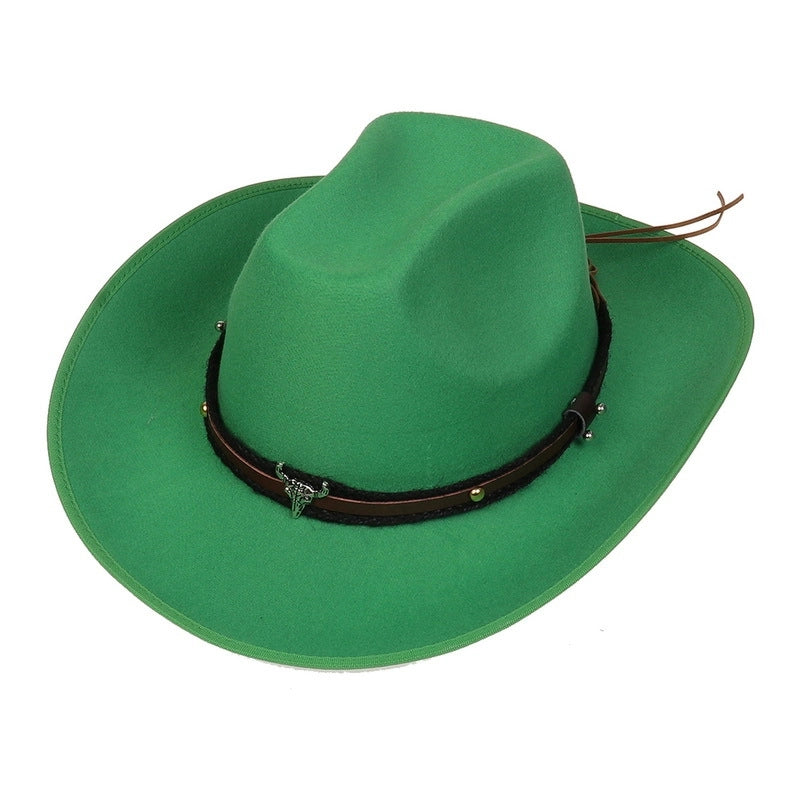 New Woolen Hat Western Denim Top Hat Men And Women Couple Hat Big Brim Curling Felt Hat