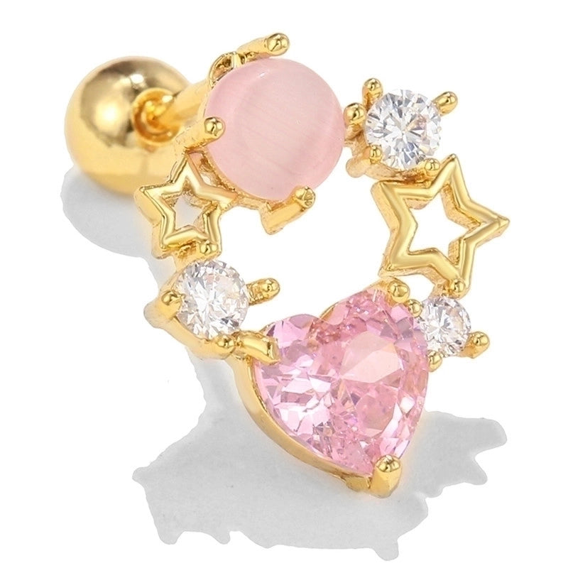 5 Pieces Sweet Heart Shape Copper Inlaid Zircon Drop Earrings Ear Studs 1 Piece