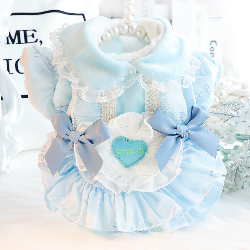 Fleece Sweet Heart Bowknot Dog Cat Dress
