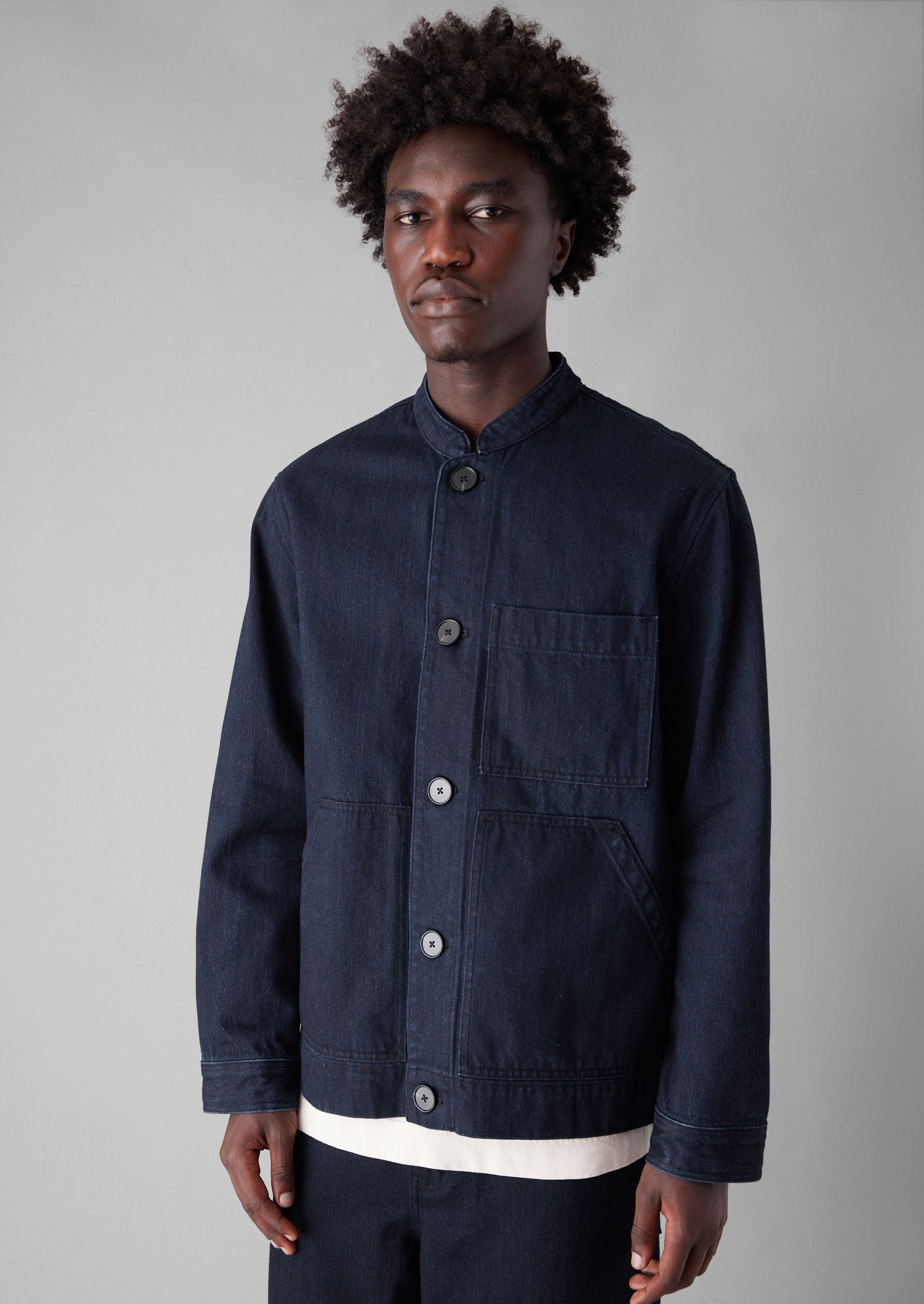Stand Collar Japanese Denim Jacket | Indigo