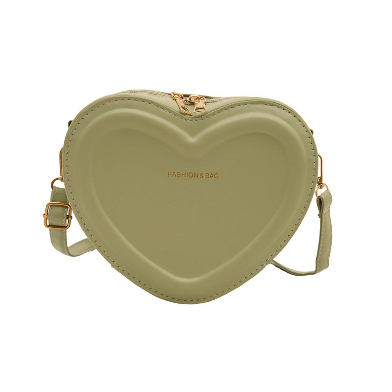 Women's Pu Leather Solid Color Cute Sewing Thread Heart-shaped Zipper Crossbody Bag