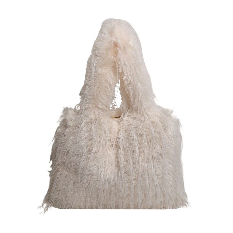 Large Capacity Plush Bag Women's Western Style Tassel Shoulder Bag Tote Bag Furry Bag