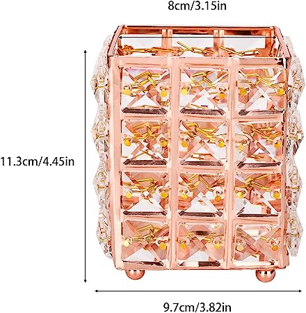 Crystal Makeup Brush Holder. Cosmetic Organizer For Makeup Brushes. Rectangle. Rose Gold