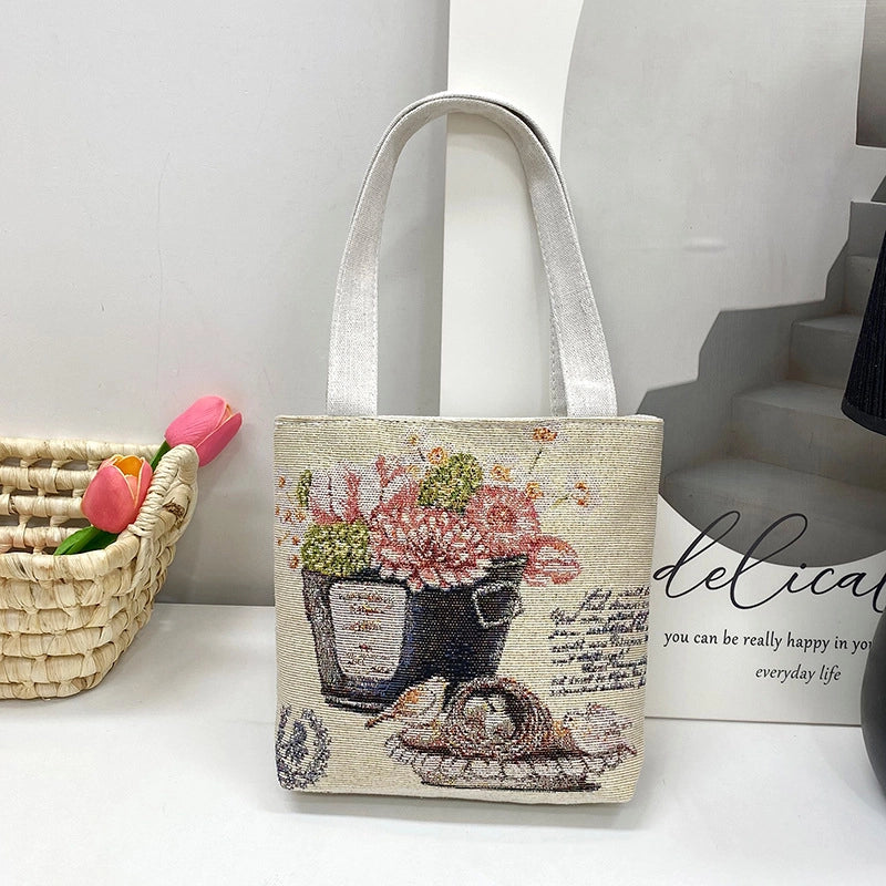 Women's Small Spring&Summer Canvas Printing Cute Open Handbag