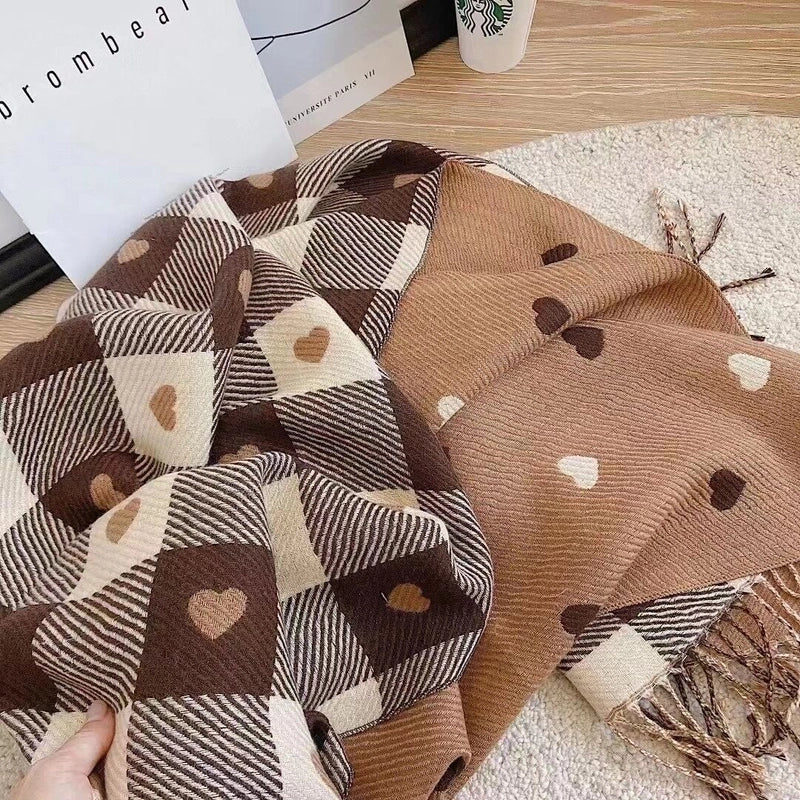 Love Plaid Scarf Women's Autumn And Winter  Dongdaemun Students New Imitation Cashmere Scarf