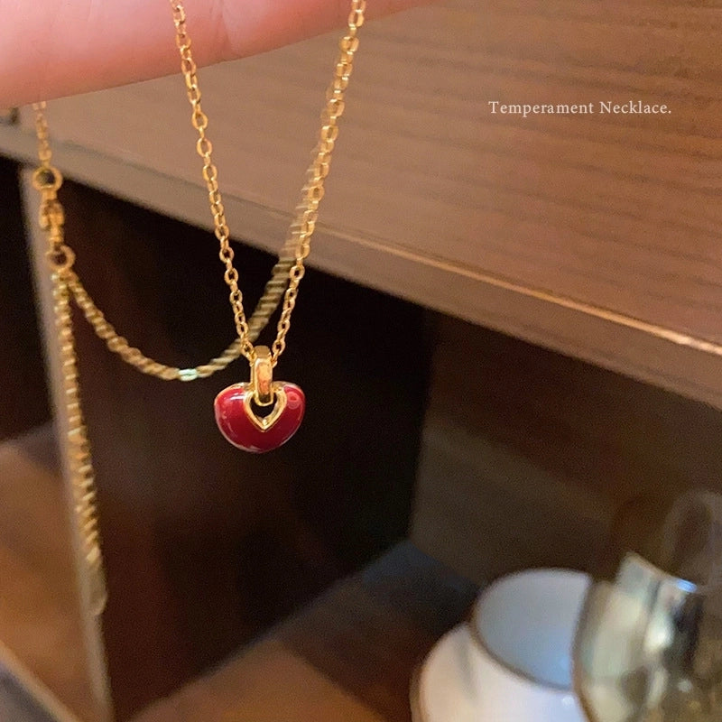 Minimalist Heart Shape Bow Knot Titanium Steel Inlay Zircon Pendant Necklace