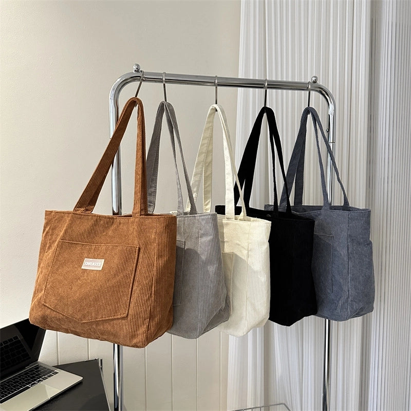 Women's Large Corduroy Solid Color Classic Style Square Zipper Underarm Bag