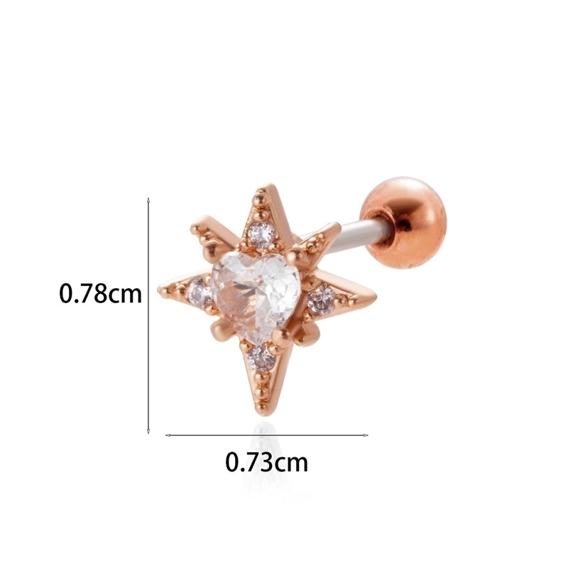 1 Piece Ear Cartilage Rings & Studs Minimalist Classic Style Star Moon Butterfly 316L Stainless Steel  Copper Plating Inlay Zircon