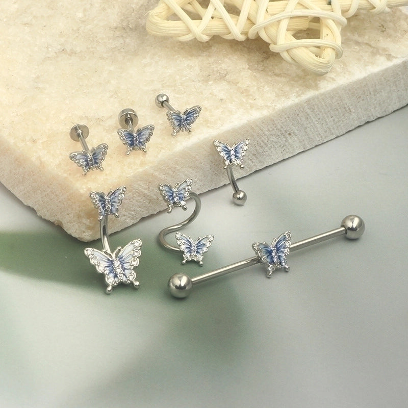 1 Piece Vintage Style Star Butterfly Plating Inlay Stainless Steel Rhinestones Ear Studs