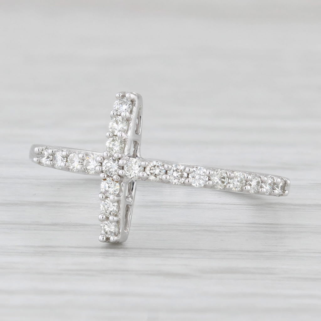 New 0.25ctw Diamond Cross Ring 14k White Gold Size 6.25