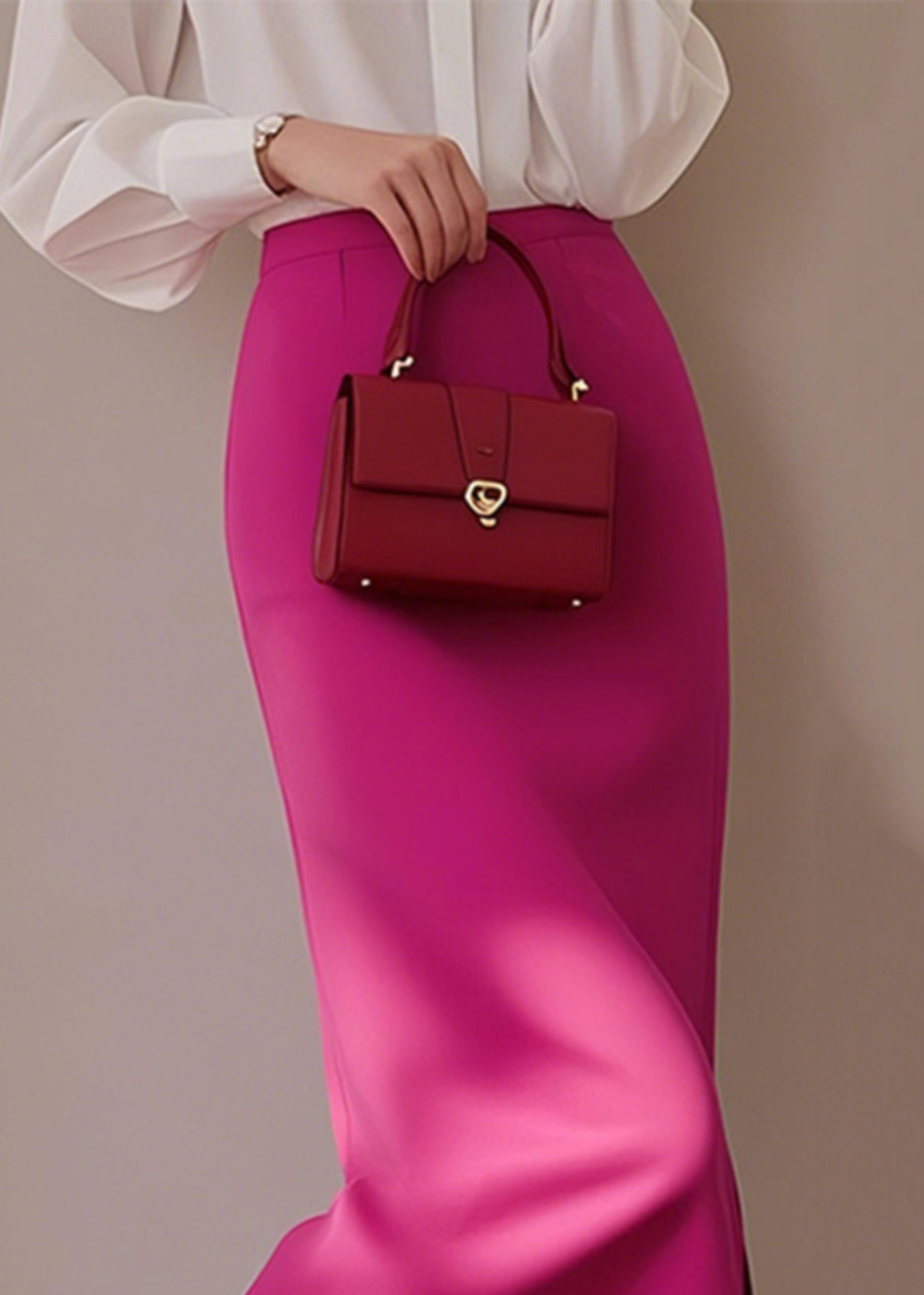 Women Rose Solid Cotton Skirt High Waist Spring