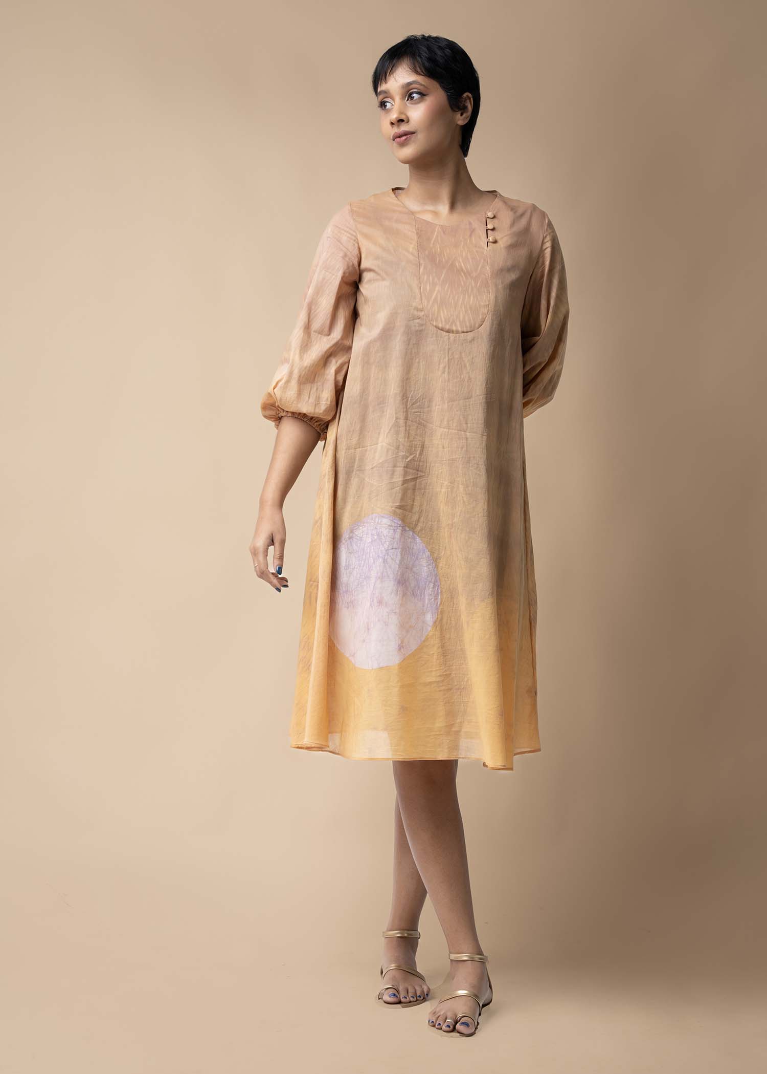 Batik Tie-Dye Puff Sleeve Dress