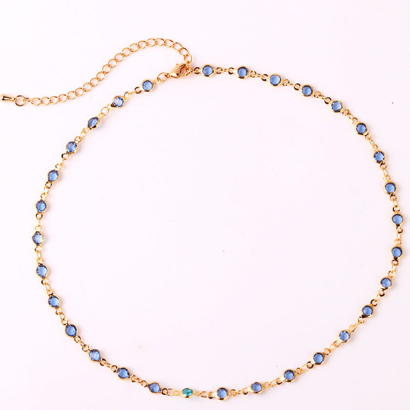 Women Round Geometric Zircon Electroplating Necklaces