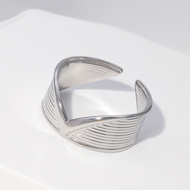 Women Minimalist Stripe Geometric Stainless Steel Electroplating Rings