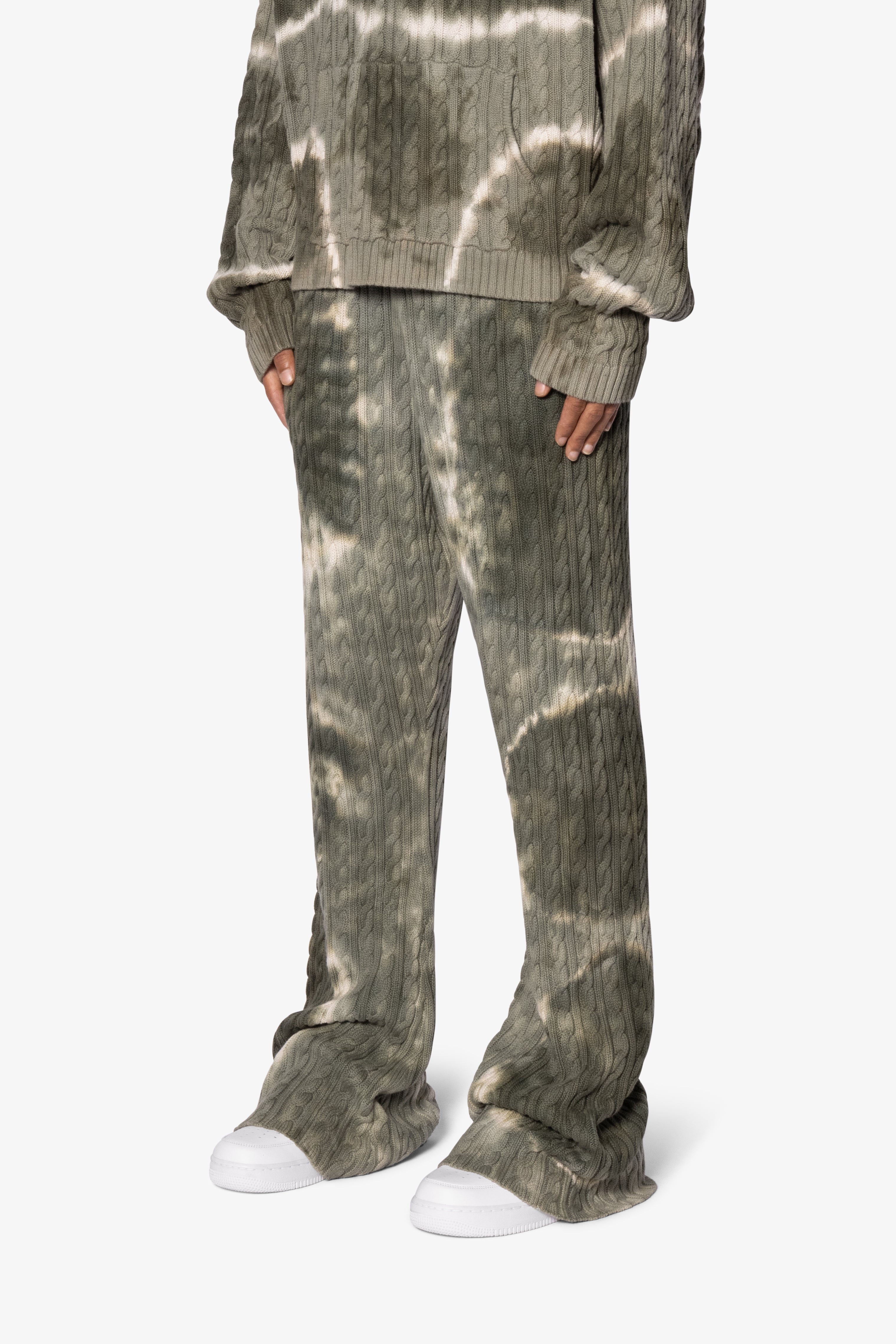 Tie Dye Cable Knit Sweatpants - Olive