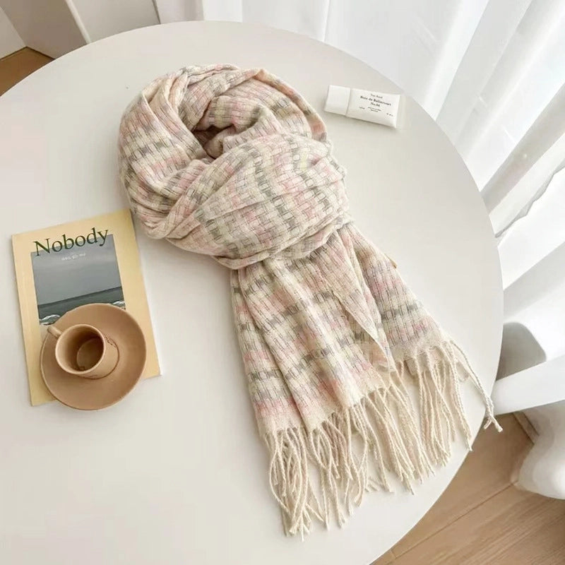Women's Lady Minimalist Lattice Imitation Cashmere Scarf