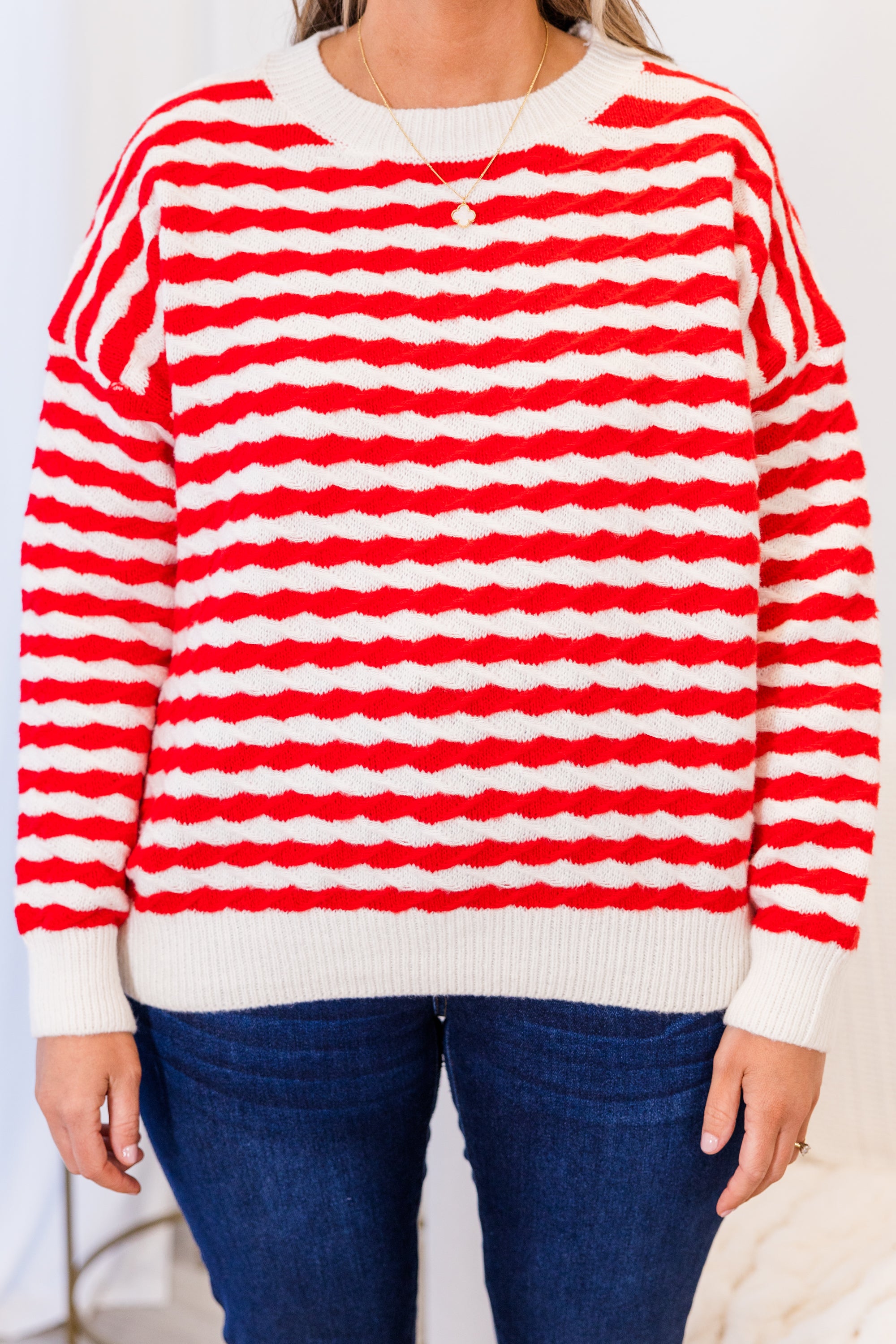 Peppermint Twist Sweater. Red-White