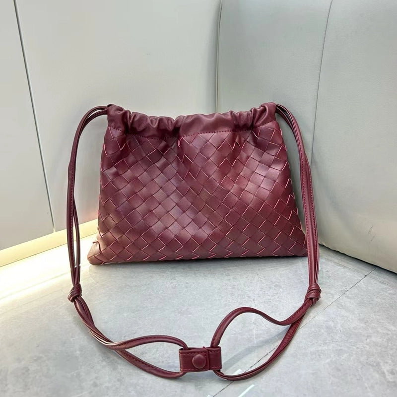 Women's Cowhide Irregular Solid Color Streetwear Square String Handbag Drawstring Bag
