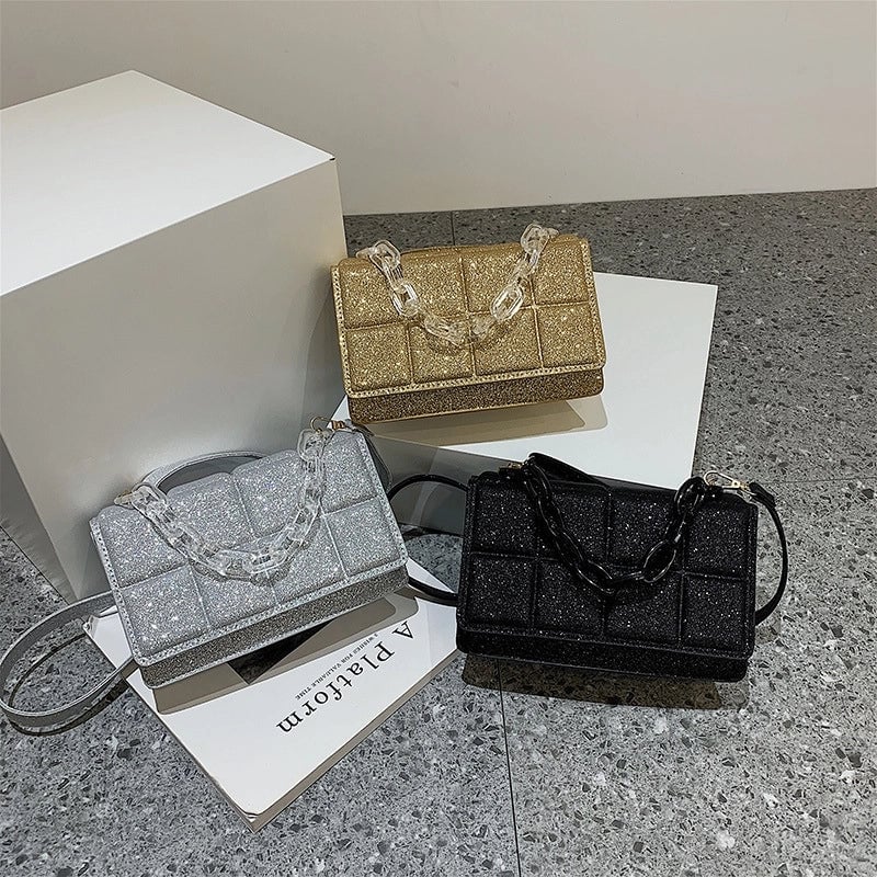 Women's Medium Sequin Solid Color Streetwear Square Magnetic Buckle Crossbody Bag